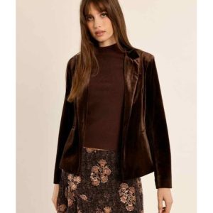 BLAZER AJUSTÉ VELOURS RAS- CHOCOLAT - MOLLY BRACKEN