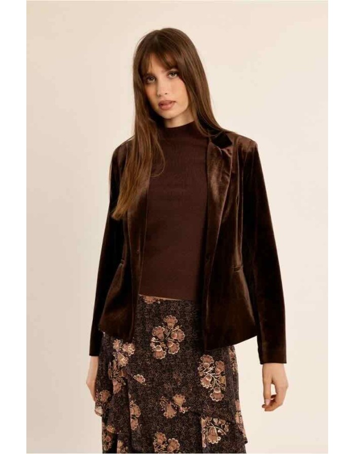 BLAZER AJUSTÉ VELOURS RAS- CHOCOLAT - MOLLY BRACKEN