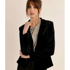 BLAZER AJUSTÉ VELOURS RAS- NOIR - MOLLY BRACKEN