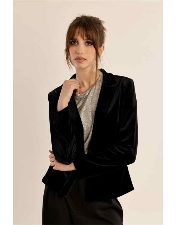 BLAZER AJUSTÉ VELOURS RAS- NOIR - MOLLY BRACKEN