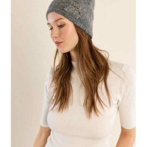 BONNET DUVETEUX BROCHE BRODÉE GRIS - MOLLY BRACKEN