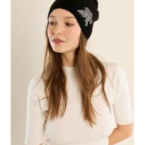 BONNET DUVETEUX BROCHE BRODÉE NOIR - MOLLY BRACKEN