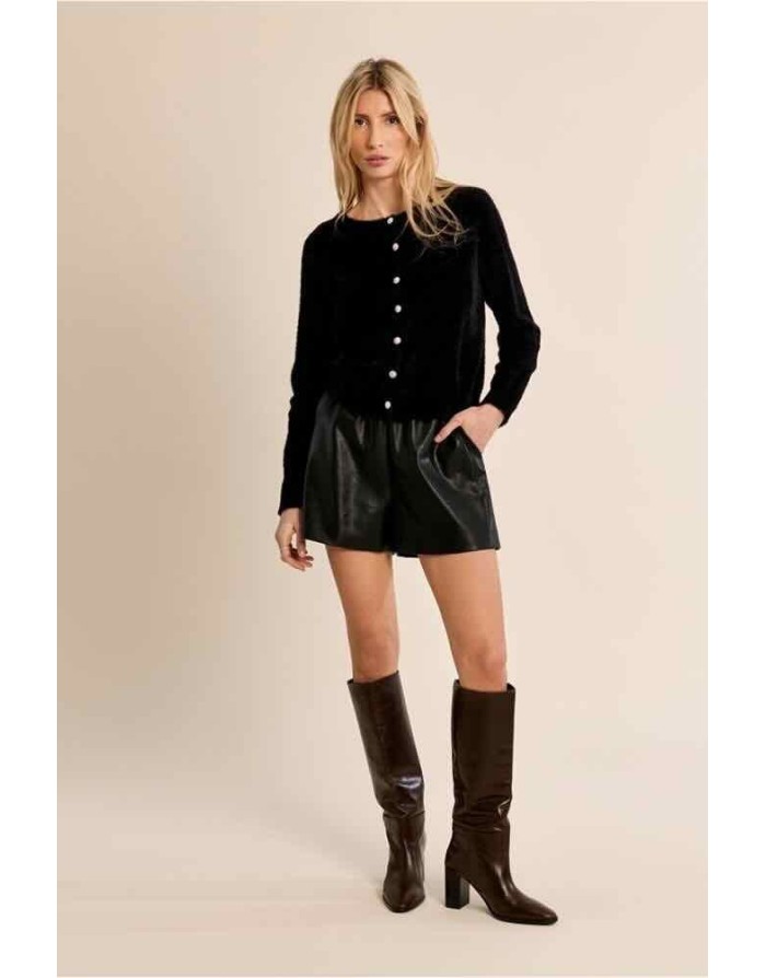 GILET NOIR DUVETEUX BOUTONS PERLES - MOLLY BRACKEN