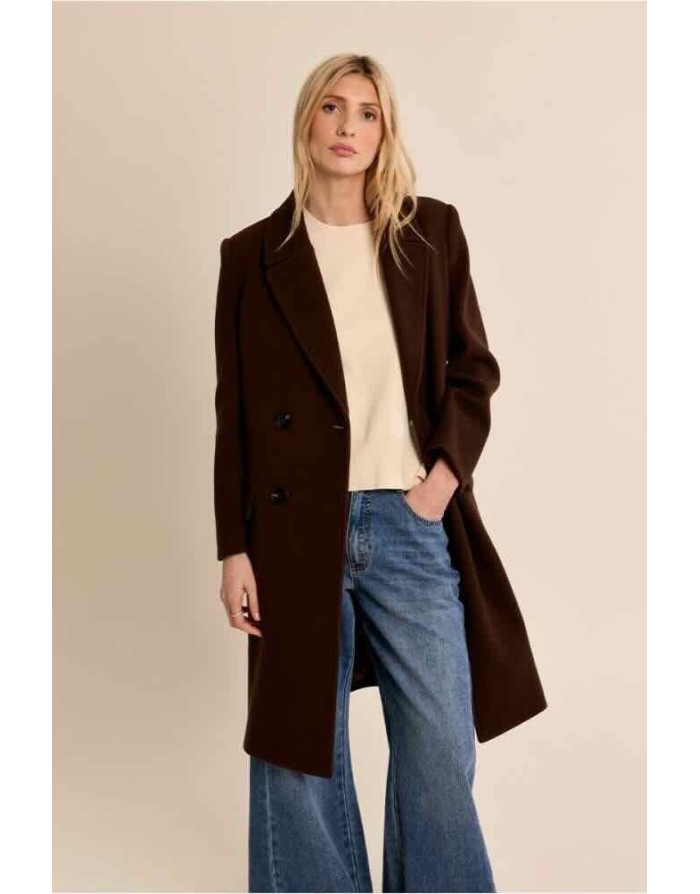 Un manteau droit et structuré, fermeture croisée par double boutonnage et poches à rabats — la pièce manteau intemporelle qui traverse toutes les saisons froides avec élégance. Référence : P1888EH