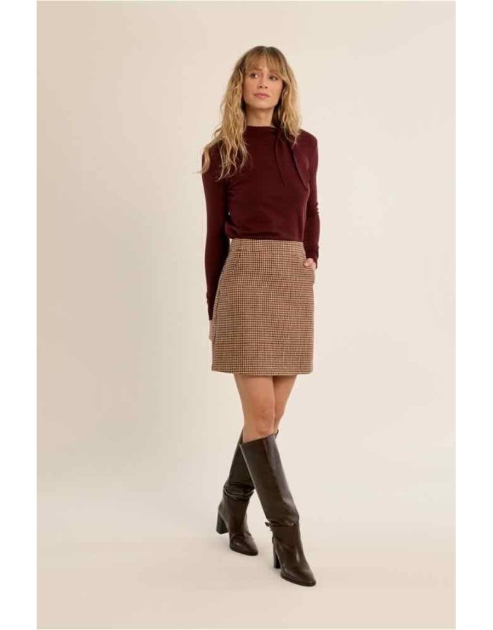 MINI JUPE PIED-DE-POULE TAILLE HAUTE - MOLLY BRACKEN