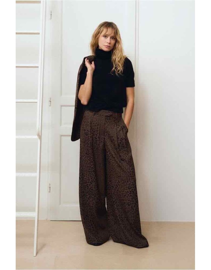 PANTALON TAILLE HAUTE À PINCES IMPRIMÉ LÉOPARD - MOLLY BRACKEN
