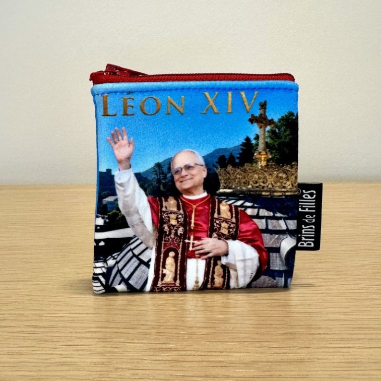 Pochette à chapelet Pape Léon XIV à Lourdes 2026