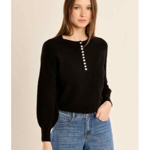 PULL NOIR ENCOLURE BOUTONNÉE NACRÉE - MOLLY BRACKEN