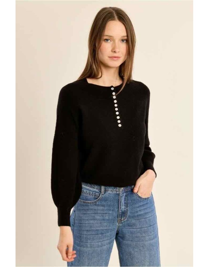 PULL NOIR ENCOLURE BOUTONNÉE NACRÉE - MOLLY BRACKEN