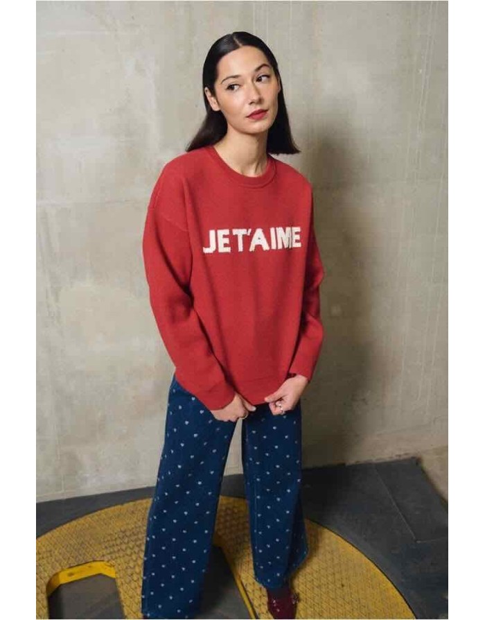 PULL ROUGE EN MAILLE "JE T'AIME" - LILI SIDONIO POUR MOLLY BRACKEN