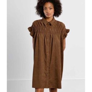 ROBE CHEMISE VELOURS CÔTELÉ SMOCKÉE - MOLLY BRACKEN