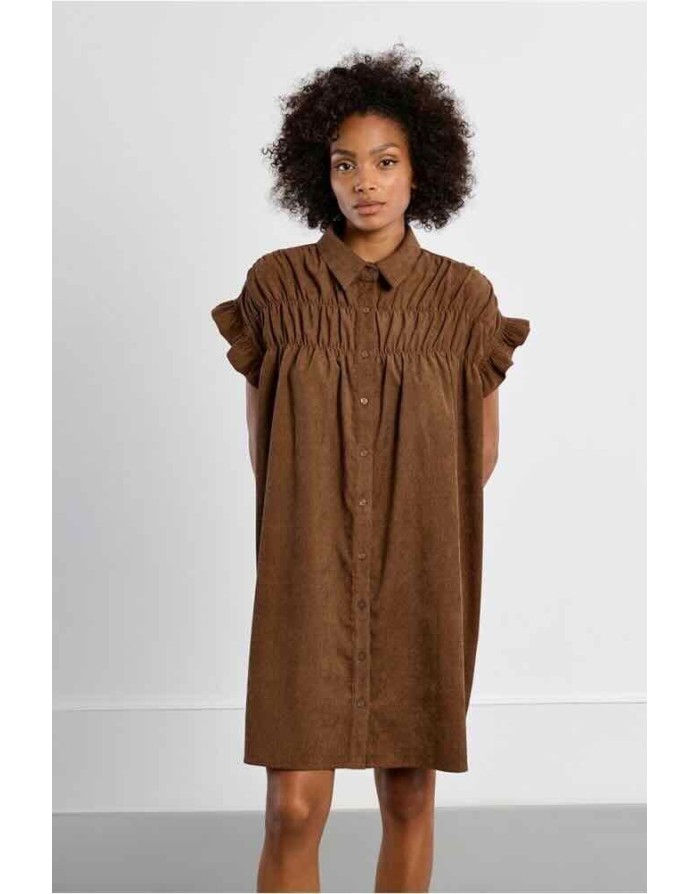 ROBE CHEMISE VELOURS CÔTELÉ SMOCKÉE - MOLLY BRACKEN