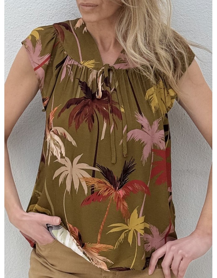 TOP FLUIDE IMPRIMÉ KAKI TROPICAL MOLLY BRACKEN