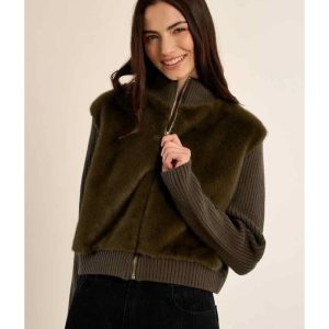 VESTE BI-MATIÈRE KAKI FAUSSE FOURRURE - MOLLY BRACKEN
